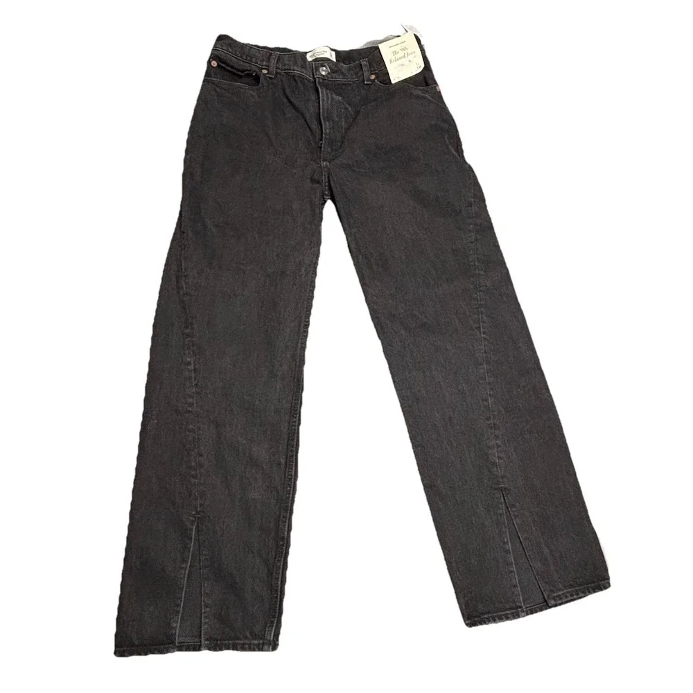 Abercrombie &‎ Fitch The 90s Relaxed Jeans High Rise Womens 12/31x30 Black NWT - Picture 7 of 11